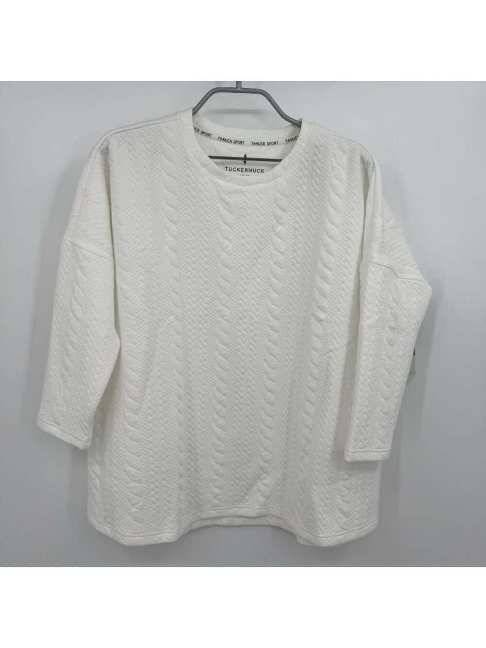 Tuckernuck Sport White Cable Ally Crew Neck Swing Pullover Sweatshirt size XS/S
